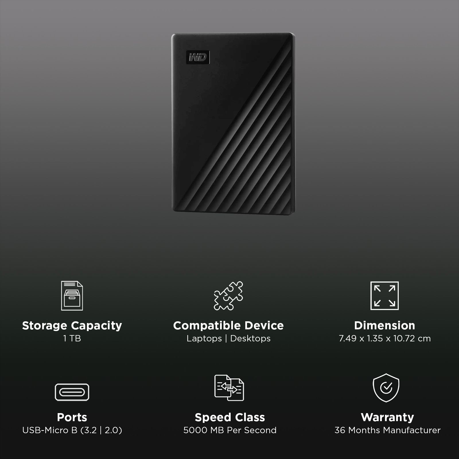 Buy WD My Passport 1TB Micro-B Portable Hard Disk Drive (Password